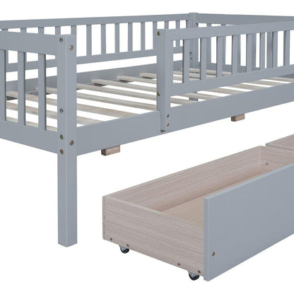 Twin Size Daybed Wood Bed with Two Drawers, Gray