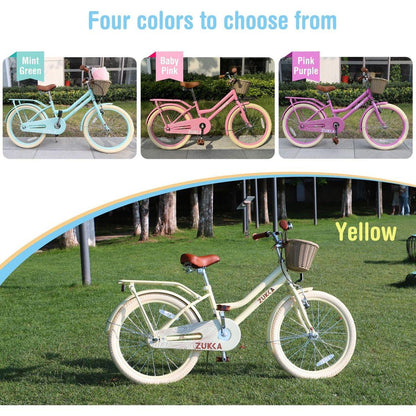 Multiple Colors,Girls Bike with Basket for 7-10 Years Old Kids,20 inch wheel, No Training Wheels Included