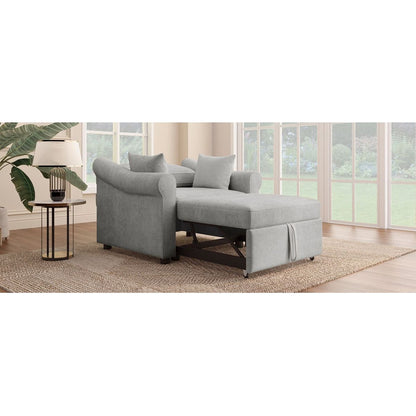 Chenille Convertible Sleeper Chair with Adjustable Backrest, 3 IN 1 Lounger Chair Turns Into Bed, Single Bed for Living Room, Gray