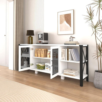 TV Stands for Living Room, Industrial TV Stand for Bedroom Furniture, Farmhouse TV Stand 80 Inch Television Stand, Modern Horizontal Wood and Metal Open Bookshelf