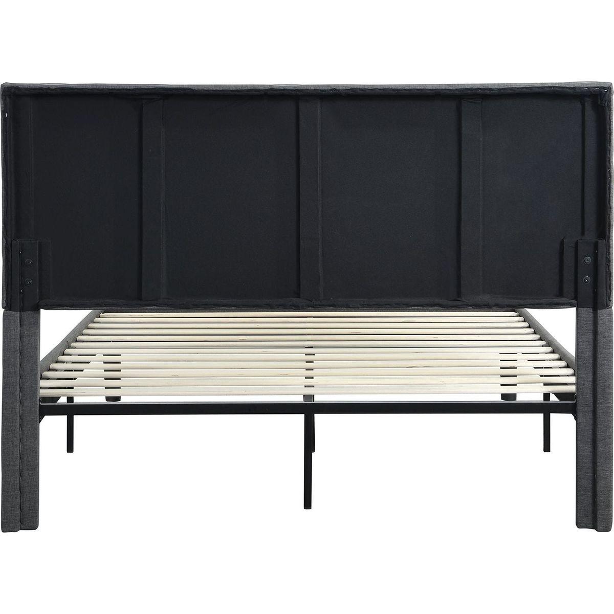 Queen Size Upholstered Platform Bed Frame, Wood Slat Support, Easy Assembly,Grey