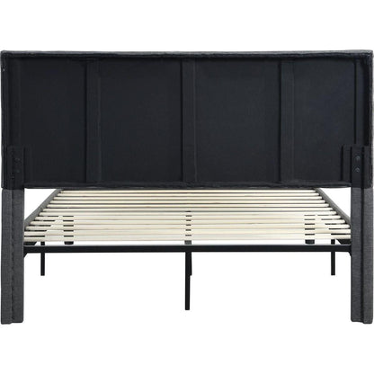 Queen Size Upholstered Platform Bed Frame, Wood Slat Support, Easy Assembly,Grey