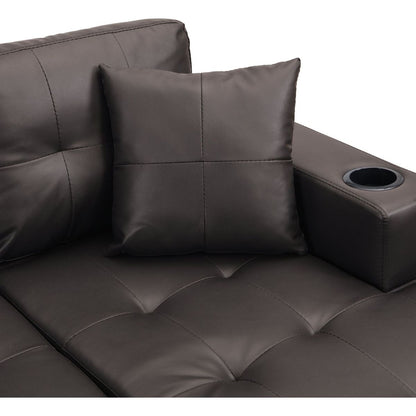 Sectional Sofa Set for Living Room with L Shape Chaise Lounge, cup holder and Left or Right Hand Chaise Modern 4 Seat (Chocolate brown)