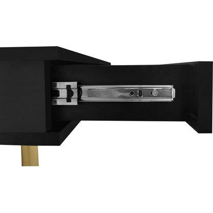 Exquisite High Gloss Coffee Table with 4 Golden Legs and 2 Small Drawers, 2-Tier Square Center Table for Living Room, Black