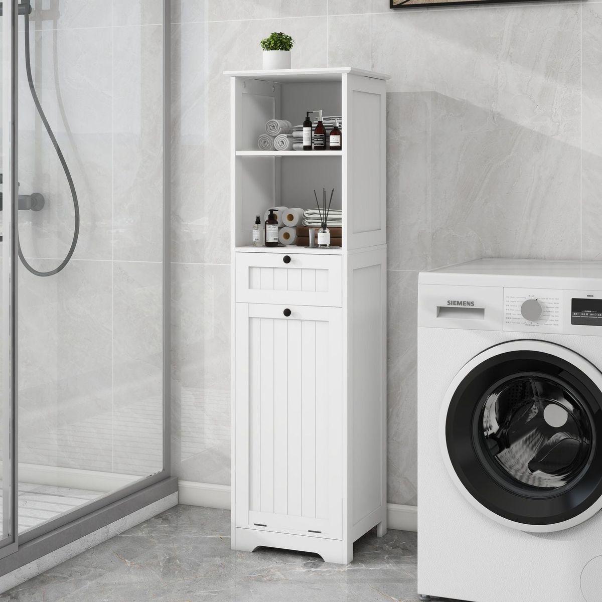 One-Compartment One-Drawer Tilt-Out Laundry Sorter Cabinet - White