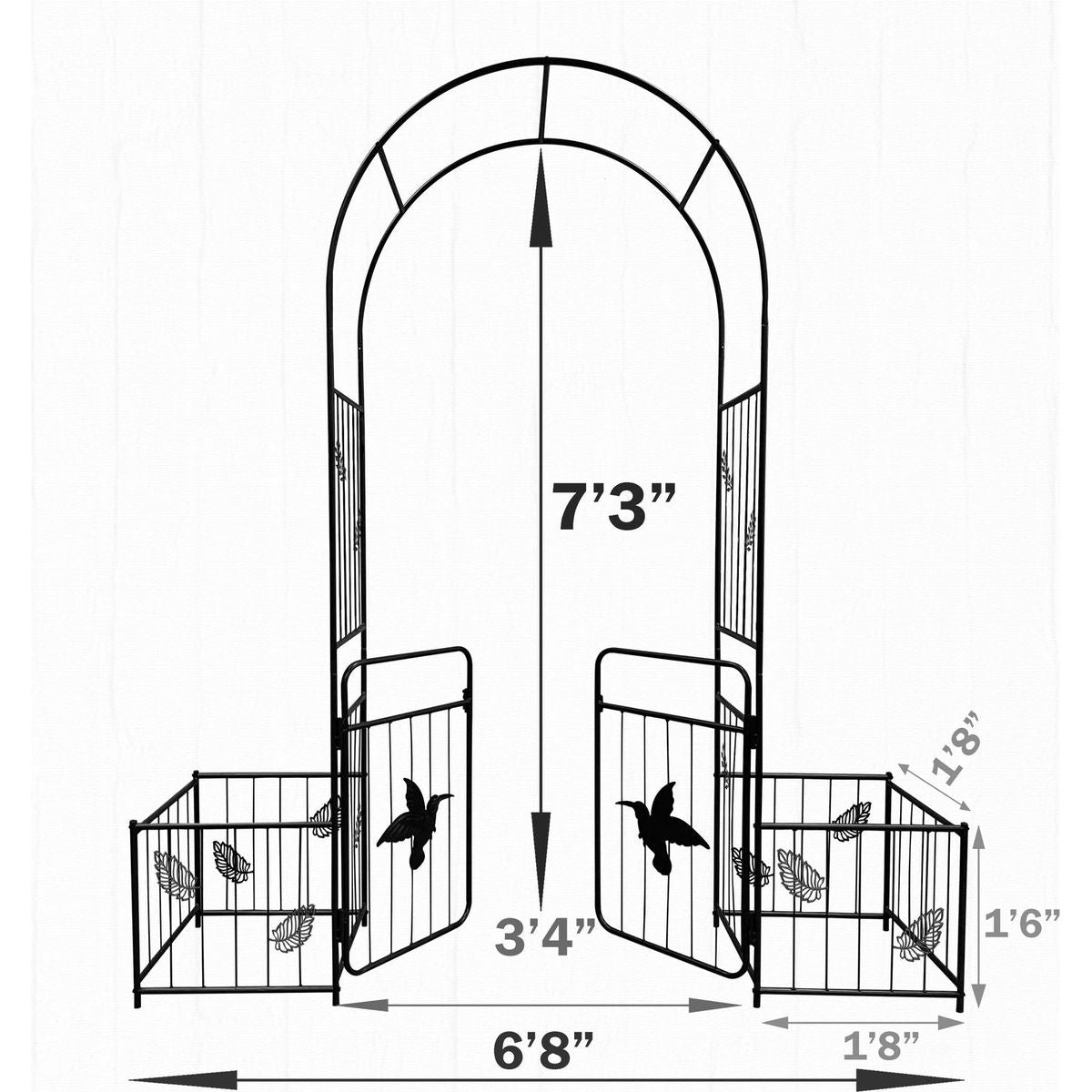 Metal Garden Arch with doors Garden Arbor Trellis Climbing Plants Support Arch Outdoor Arch Wedding Arch Party Events Archway Black