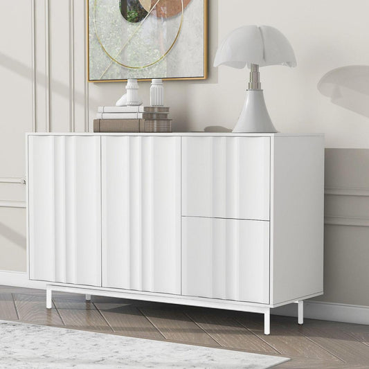 Wave Pattern Storage Cabinet with 2 Doors and 2 Drawers, Adjustable, Suitable for Study,Entrance and Living Room
