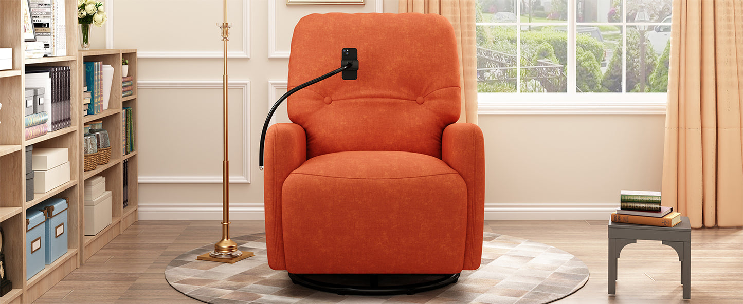 270 Degree Swivel Electric Recliner Home Theater Seating Single Reclining Sofa Rocking Motion Recliner with a Phone Holder for Living Room, Orange