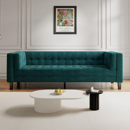 3-Seater Sofa, Upholstered Tufted Coach, Velvet Sofa, Green