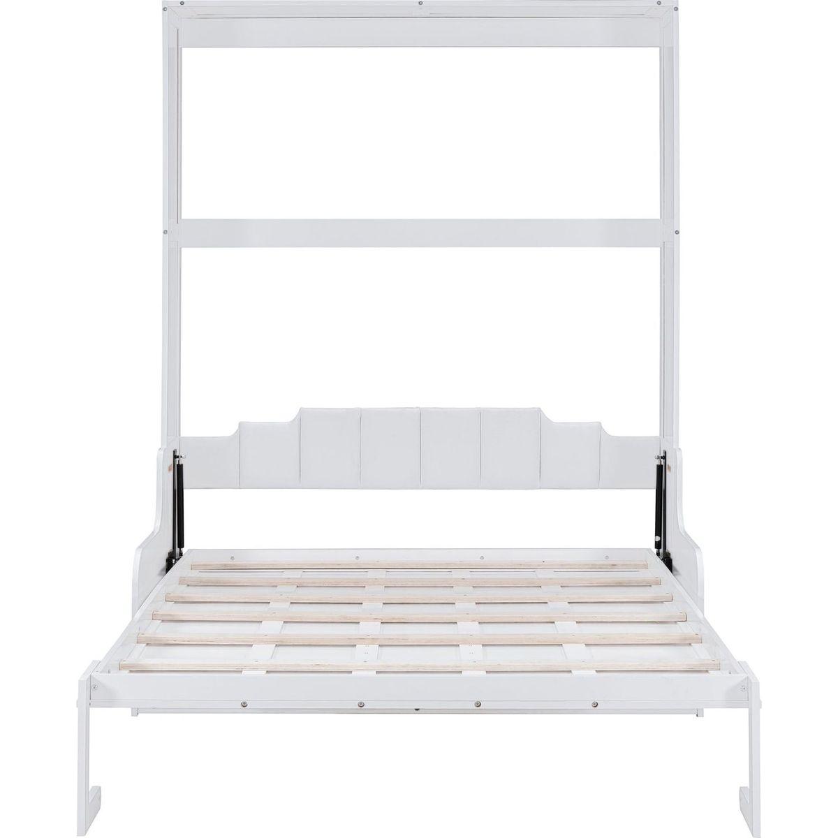 Queen Size Murphy Bed Wall Bed with Cushion,White
