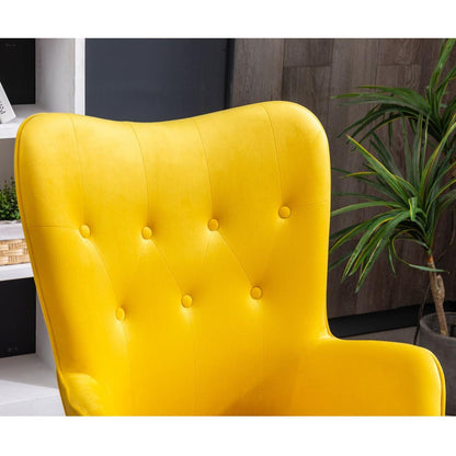 Doarnin Contemporary Silky Velvet Tufted Button Back Accent Chair, Yellow