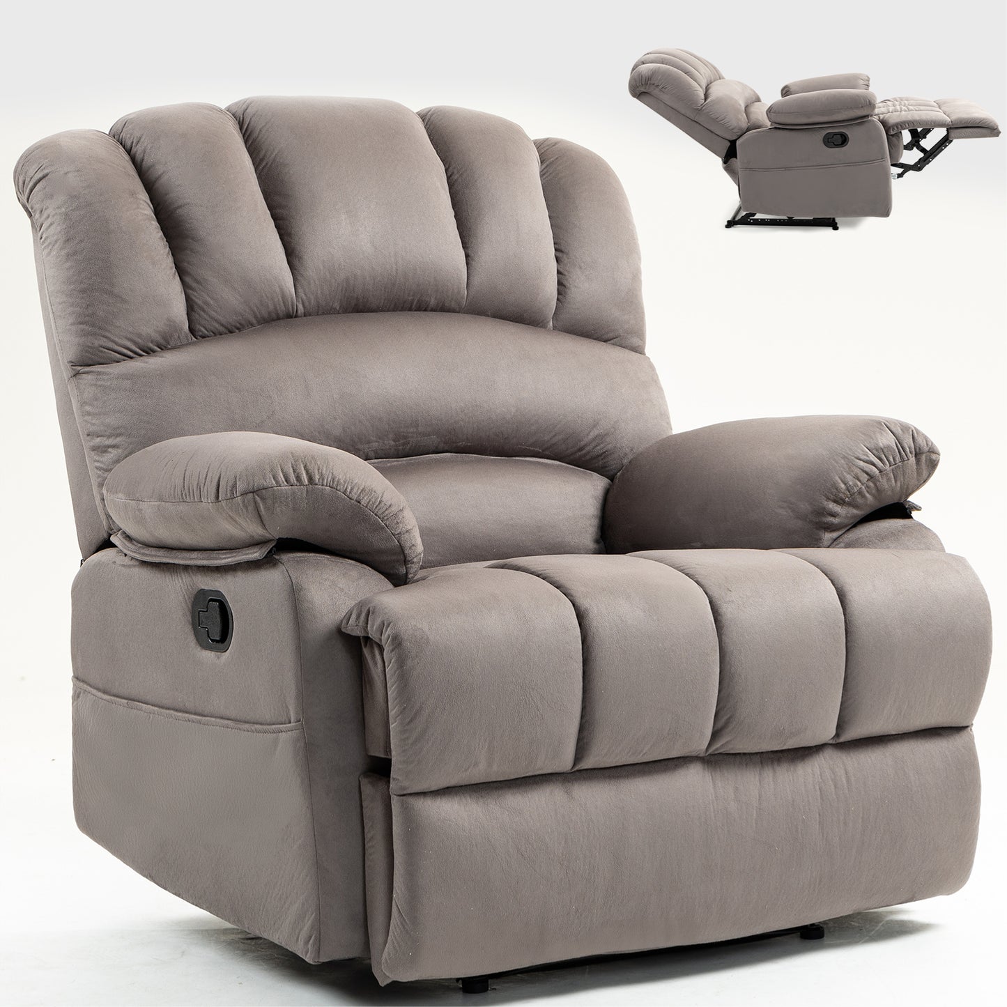 Large Manual Recliner Chair in Fabric for Living Room, Grey