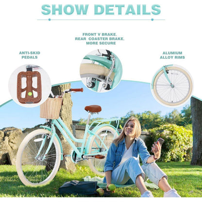 Steel Frame,Multiple Colors, for 10+Years Old Girls Bike,24 inch wheel