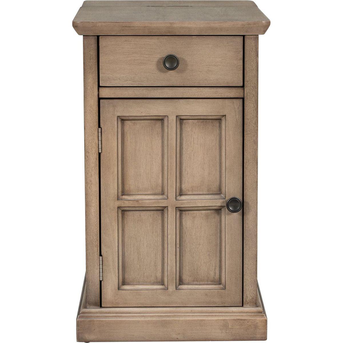 Classic Vintage Livingroom End Table Side Table with USB Ports and One Multifunctional Drawer with cup holders, Antique Brown