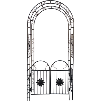 Metal Garden Arch with doors Garden Arbor Trellis Climbing Plants Support Arch Outdoor Arch Wedding Arch Party Events Archway Black