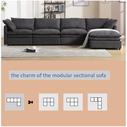 Modern U-shaped Sectional Sofa, 5-seat Upholstered Sofa Furniture,Sleeper Sofa Couch with Chaise Lounge for Living Room,Apartment,Dark Gray,Polyester