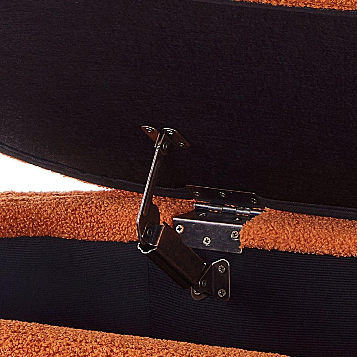 Modern Oval Storage Ottoman Bench, Upholstered Boucle Teddy Fabric End of Bed Bench with Storage, End of Bed Stool with Safety Hinge for Bedroom, Living Room, Entryway, Orange