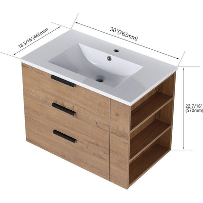 30 Inch Wall Mounting Bathroomg Vanity With Sink, Soft Close Drawer and Side Shelf-GGRB3020MOWH