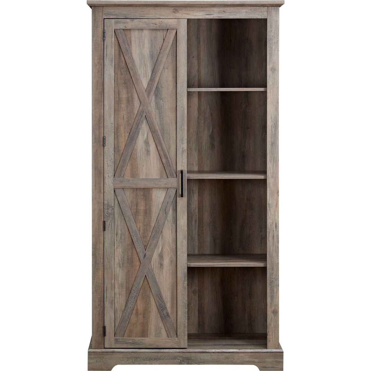 Tall Storage Cabinet Barn Door Storage Country Wood Rustic Farmhouse Pantry Cupboard Sliding Door Kitchen Organizer Furniture Home Drawer Shelves 39.37x15.75x74.4 Gray Wash
