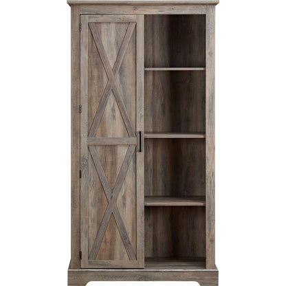 Tall Storage Cabinet Barn Door Storage Country Wood Rustic Farmhouse Pantry Cupboard Sliding Door Kitchen Organizer Furniture Home Drawer Shelves 39.37x15.75x74.4 Gray Wash