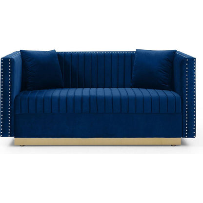 Contemporary Vertical Channel Tufted Velvet Sofa Loveseat Modern Upholstered 2 Seater Couch for Living Room Apartment with 2 pillows,Blue