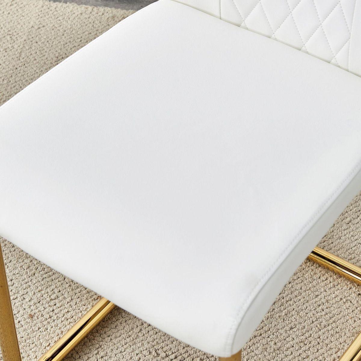 Modern dining chairs, dining room chairs, and golden leg cushioned chairs made of artificial leather, suitable for kitchens, living rooms, bedrooms, and offices. Set of 4 pieces (white+PU)