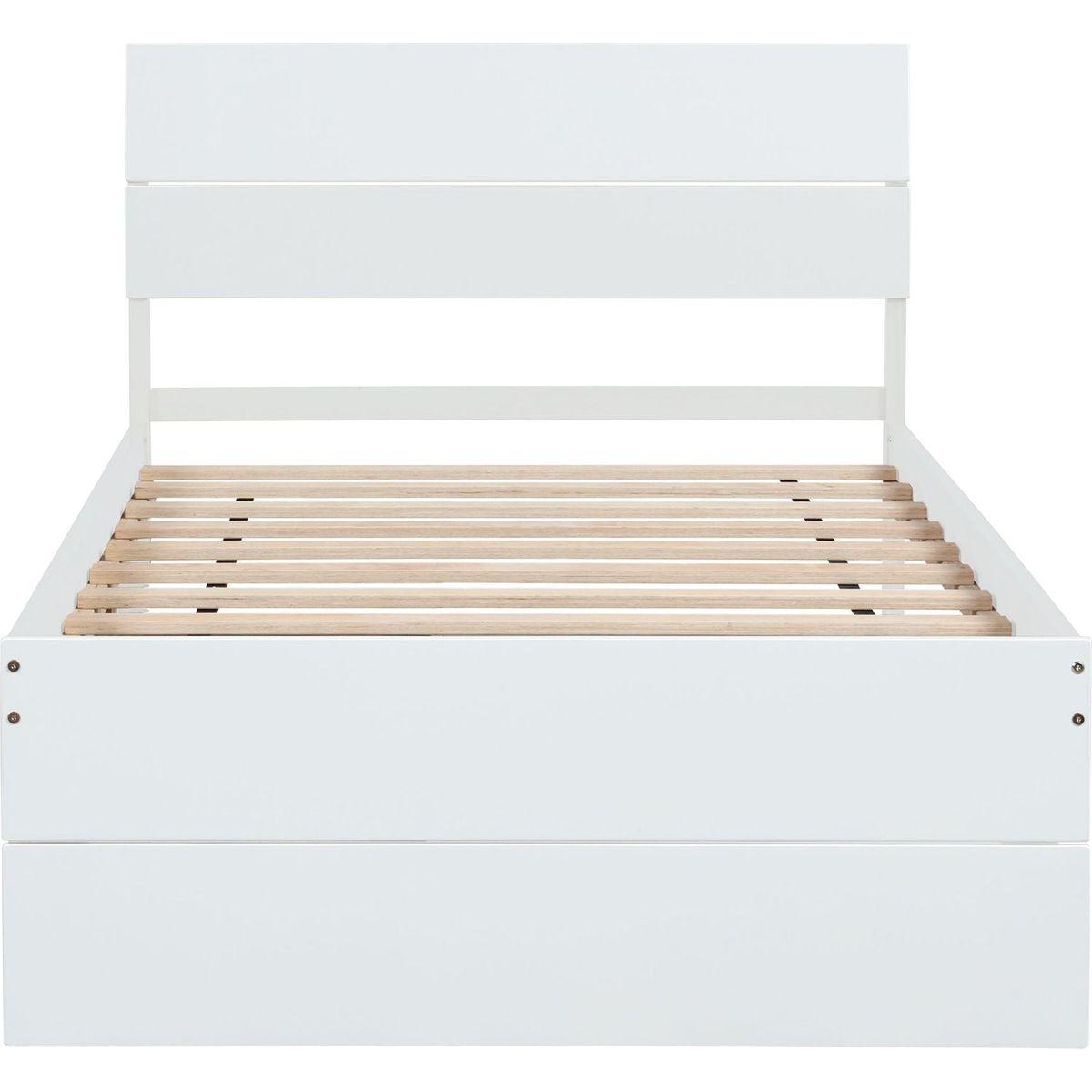 Modern Twin Bed Frame With Twin Trundle For White High Gloss Headboard and Footboard With Washed White Color