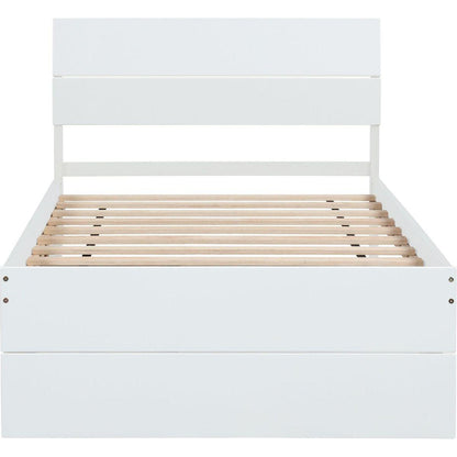 Modern Twin Bed Frame With Twin Trundle For White High Gloss Headboard and Footboard With Washed White Color