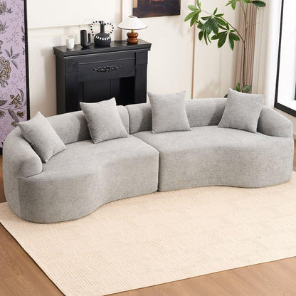 MODEL LY-025 COMPRESSION SOFA :4 Seater  Light Gray  Sofa with Chenille fabric, 30D ,60 Hardness full sponge,4 pillows for Living Room, Home Furniture Sleeper Sectional Sofa for Apartment