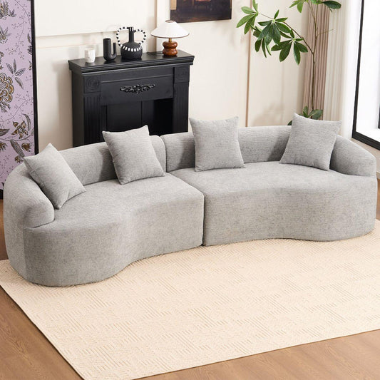 MODEL LY-025 COMPRESSION SOFA :4 Seater  Light Gray  Sofa with Chenille fabric, 30D ,60 Hardness full sponge,4 pillows for Living Room, Home Furniture Sleeper Sectional Sofa for Apartment