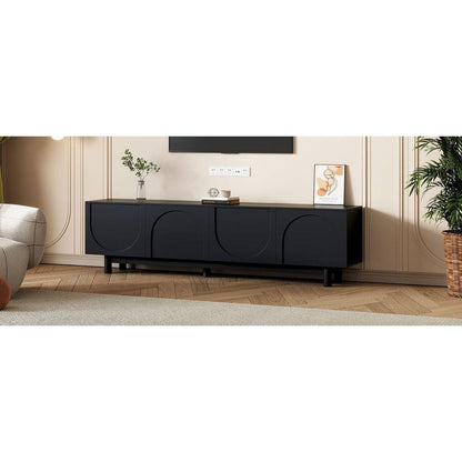 Graceful TV Stand with Arch Cabinets for TVs Up to 78", Minimalist Entertainment Center with Solid Wood Legs, Practical Media Console with Adjustable Shelves for Living Room, Black
