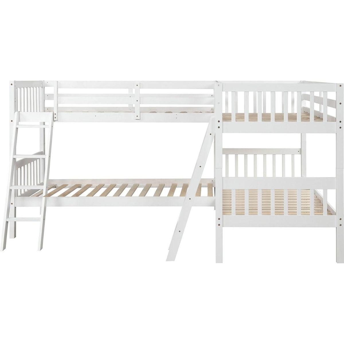 L-Shaped Bunk Bed with Ladder,Twin Size-Gray