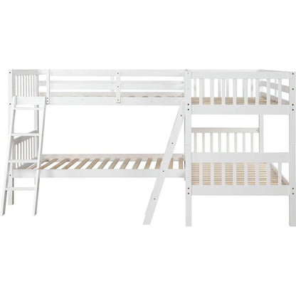 L-Shaped Bunk Bed with Ladder,Twin Size-Gray