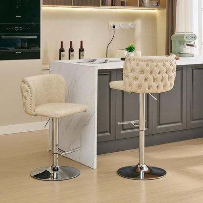 Swivel Barstools Adjusatble Seat Height With Chrome Base, Modern PU Upholstered Bar Stools with the whole Back Tufted, for Home Pub and Kitchen Island,Beige, Set of 2
