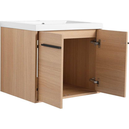 LEVISTAR Oak 24 Inch Bathroom Vanity with resin Countertop Sink, 2 Doors Bathroom Cabinet Set