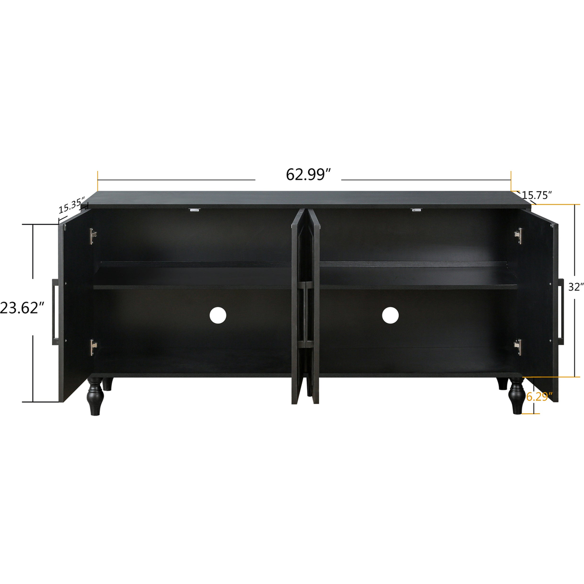 Carved Flower Door Large Storage Cabinet With Metal Handle Suitable For Living Room, Kitchen, Entryway(BLACK)