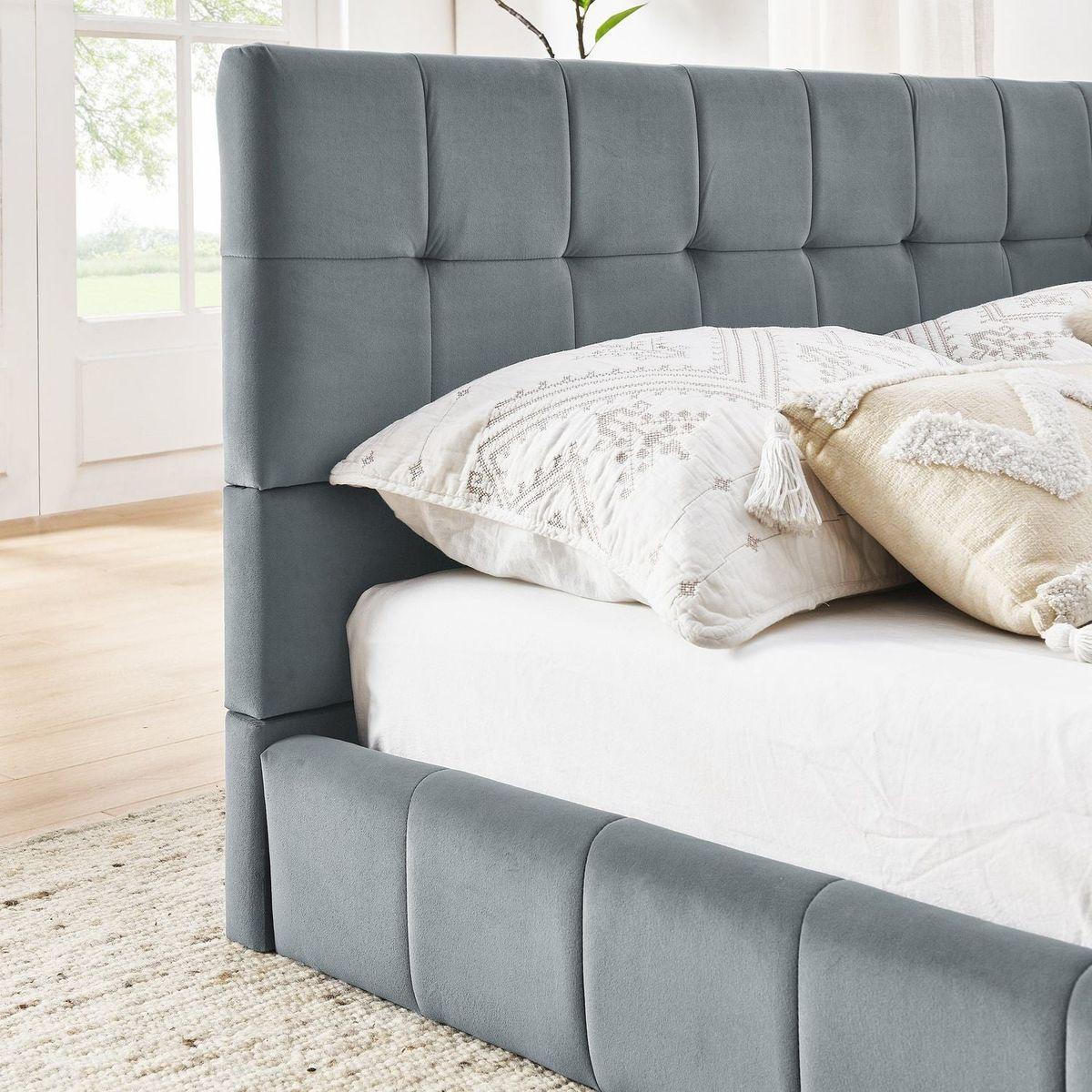 Full Size Upholstered Tufted Bed Frame, Sofa Bed Frame with Comfortable Backrest and Armrests, Full Size Bed for Bedroom, Living Room,Velvet, Grey(80.5"x59"x30.5")