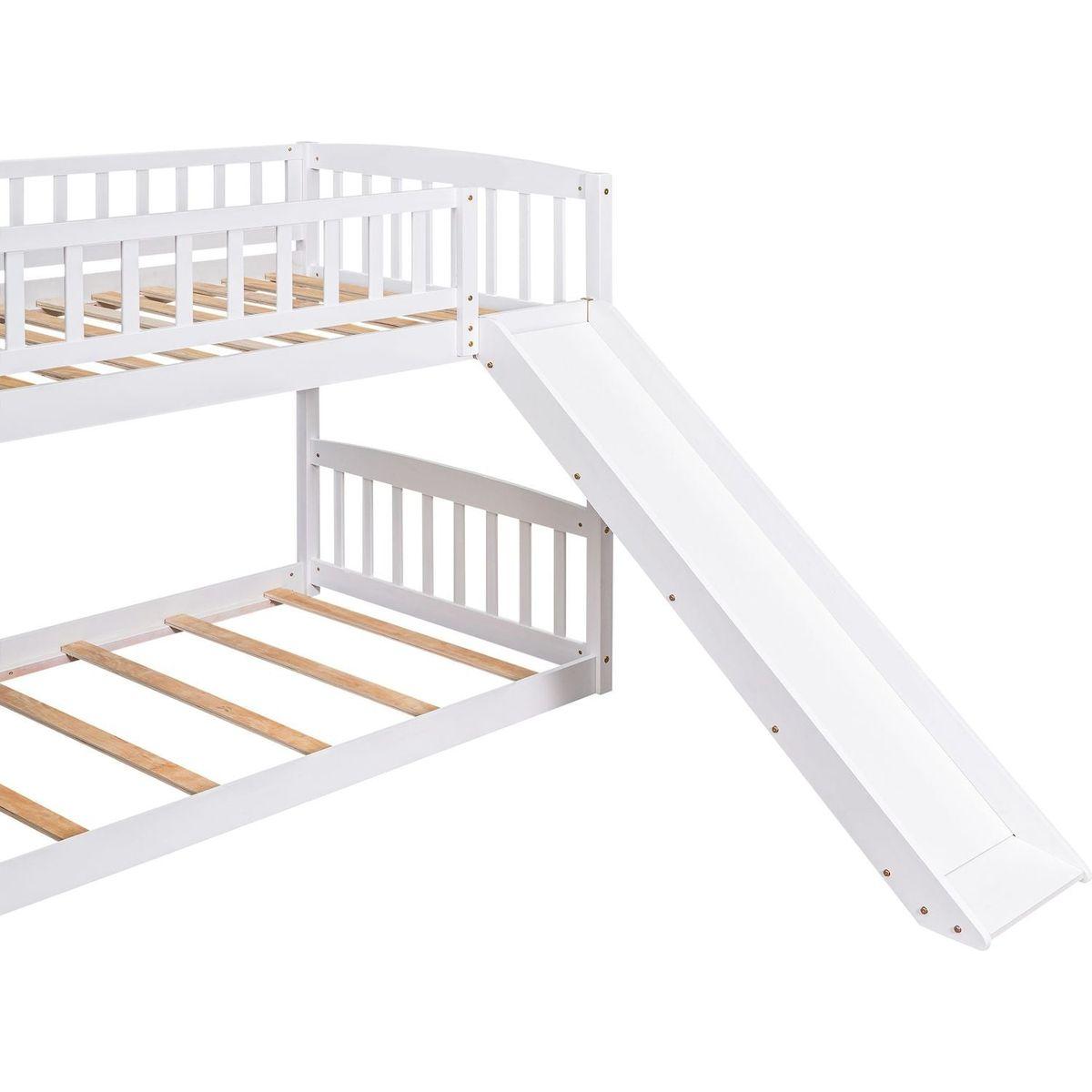 Stairway Twin over Twin Bunk Bed with Two Drawers and Slide, White