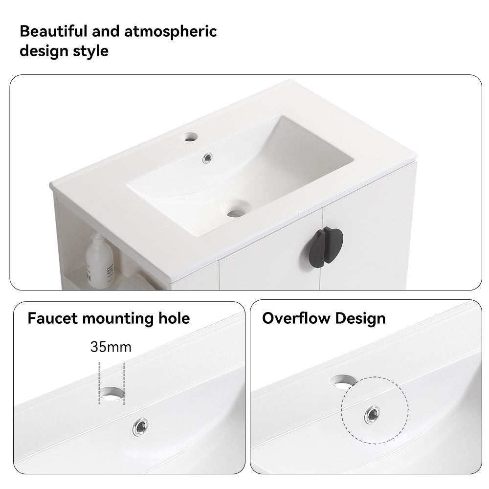 30" Bathroom Vanity with Sink,with two Doors Cabinet Bathroom Vanity Set with Side left Open Storage Shelf,Solid Wood,Excluding faucets,white