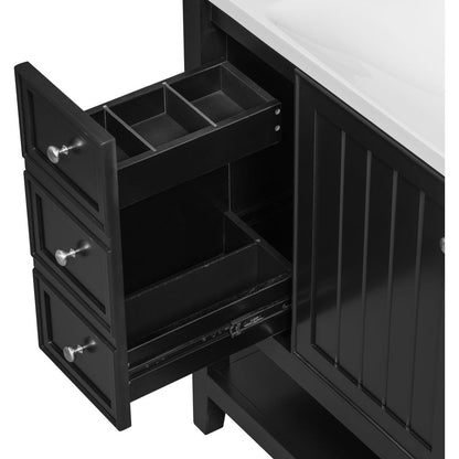 36" Bathroom Vanity with Sink Combo, One Cabinet and Three Drawers, Solid Wood and MDF Board, Black