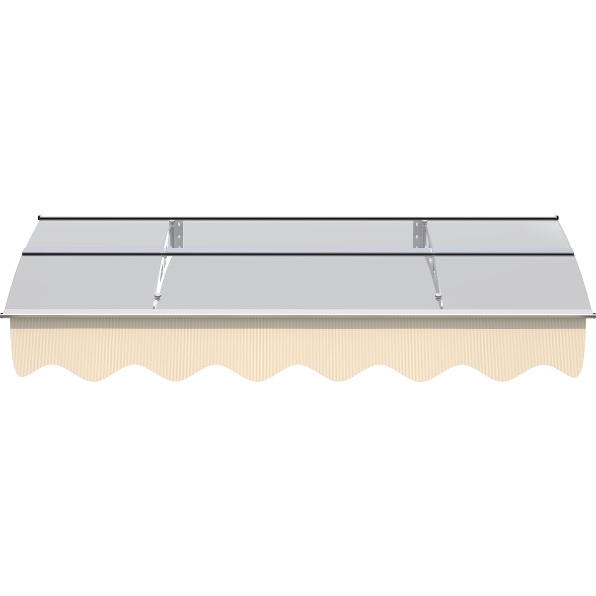 DA5934C Series Door Window Awning Canopy Made of 0.137Inch Thick Crystal Solid Polycarbonate Sheet and Aluminum Alloy with Valance in size of 59" Wide x 34" Deep for Masonry Concrete Wall House only.