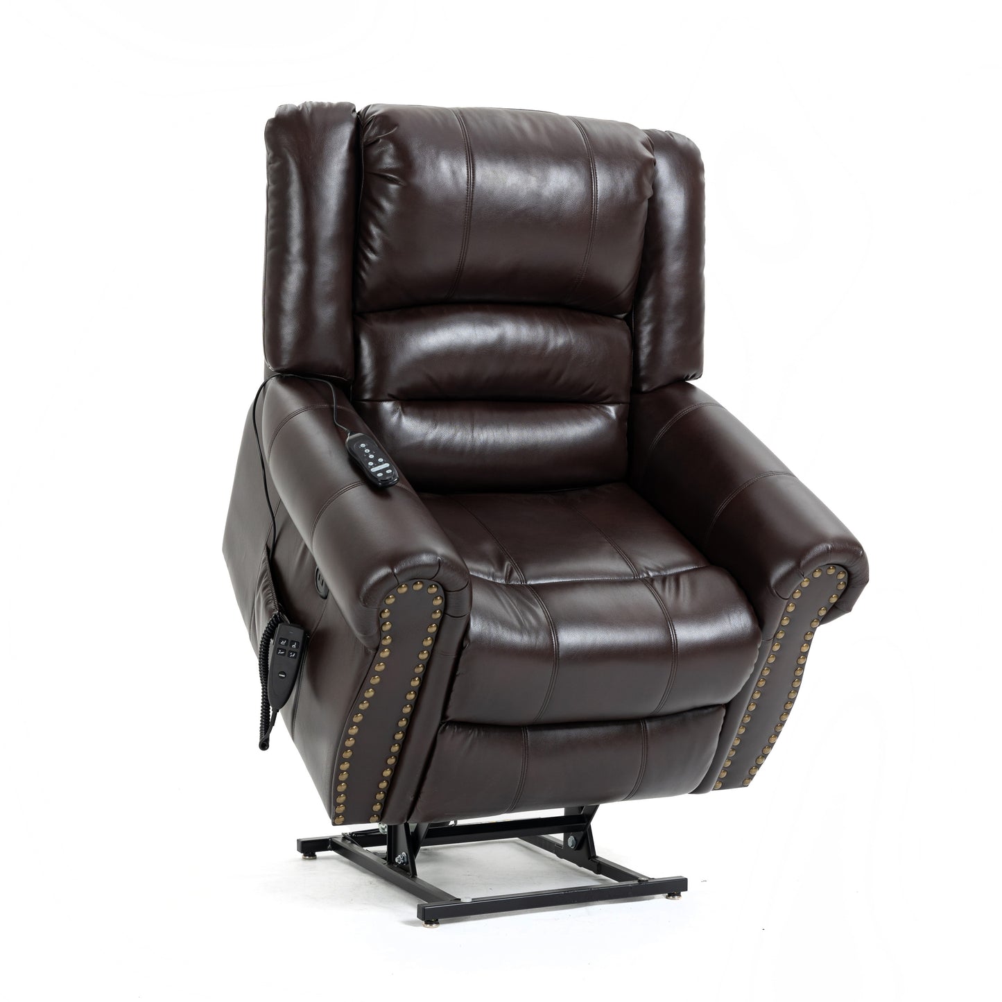 Power Lift Recliner Chair Heat Massage Dual Motor Infinite Position Up to 350 LBS, Faux Leather, Heavy Duty Motion Mechanism with USB Ports, Brown