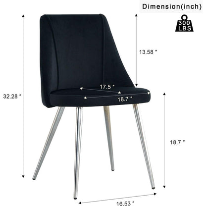 Modern simple velvet black dining chair home bedroom stool back dressing chair student desk chair chrome metal legs(set of 4)