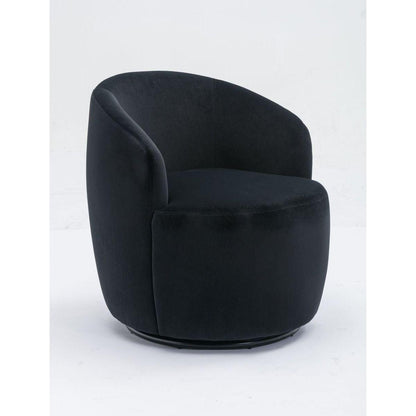 Velvet Fabric Swivel Accent Armchair Barrel Chair With Black Powder Coating Metal Ring,Black