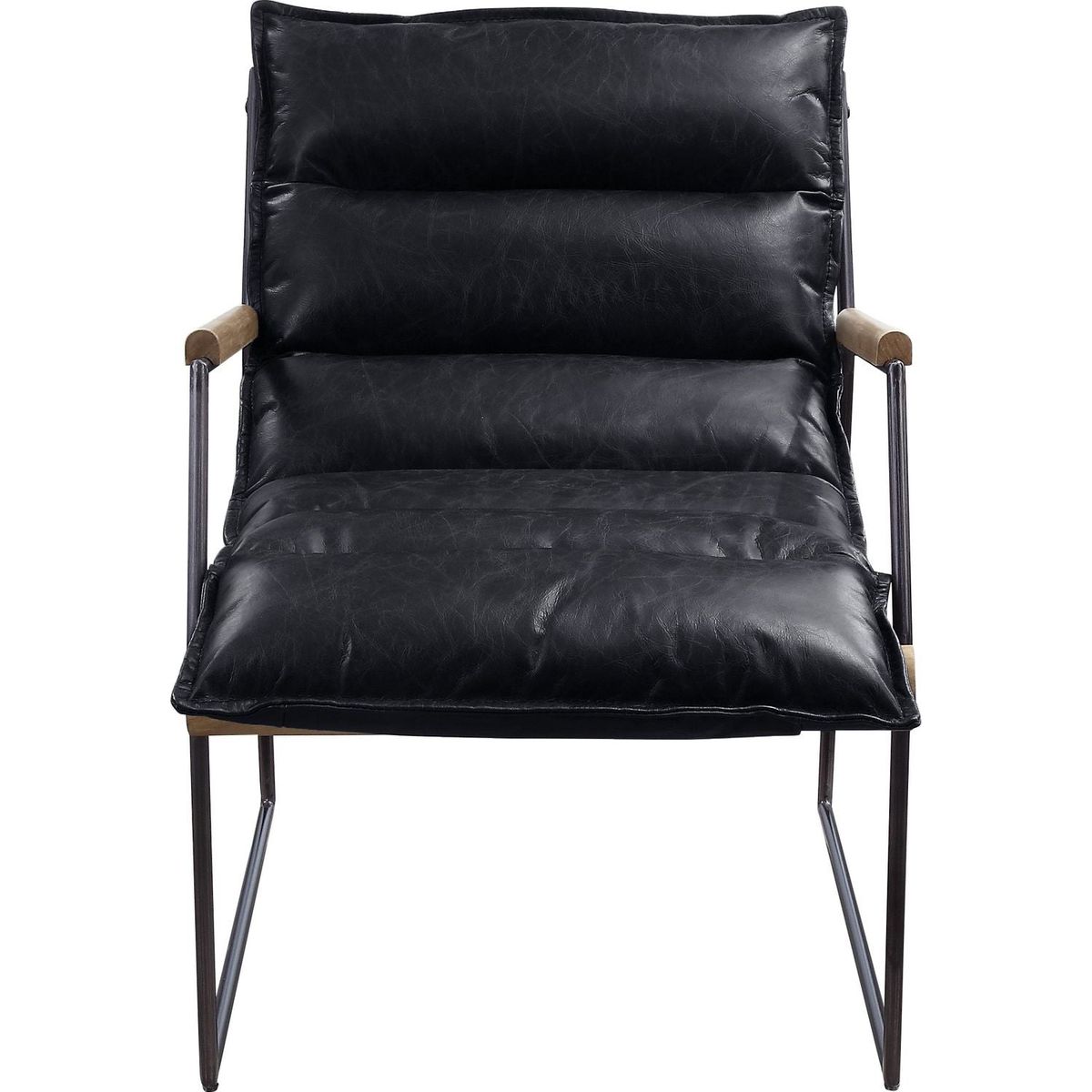 Luberzo Accent Chair in Distress Espresso Top Grain Leather & Matt Iron Finish