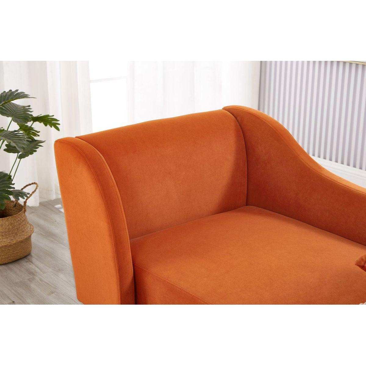 Modern Chaise Lounge Chair Velvet Upholstery (Orange)