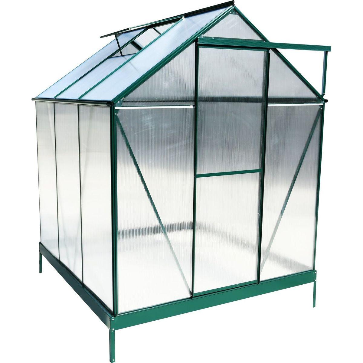 6.3'x6.2'x7' Polycarbonate Greenhouse, Heavy Duty Outdoor Aluminum Walk-in Green House Kit with Rain Gutter, Vent and Door for Backyard Garden, color green