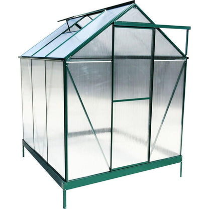 6.3'x6.2'x7' Polycarbonate Greenhouse, Heavy Duty Outdoor Aluminum Walk-in Green House Kit with Rain Gutter, Vent and Door for Backyard Garden, color green