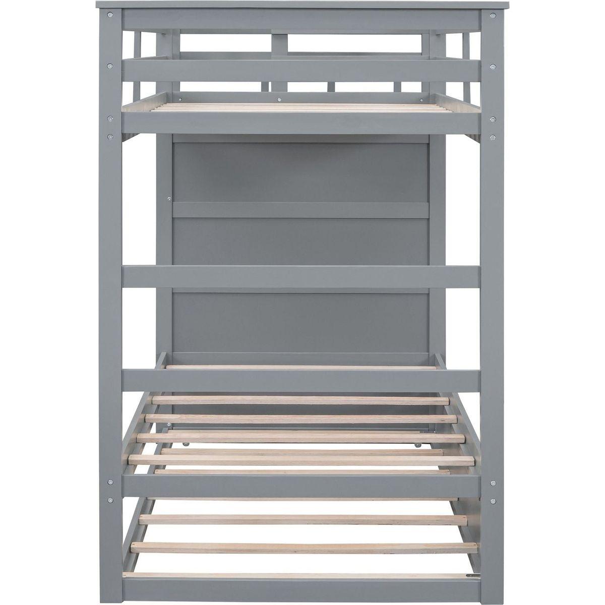 Twin Over Twin Bunk Bed with Trundle and Staircase,Gray
