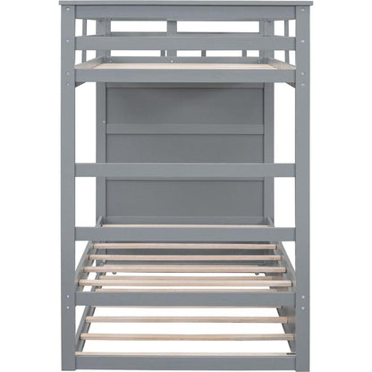 Twin Over Twin Bunk Bed with Trundle and Staircase,Gray